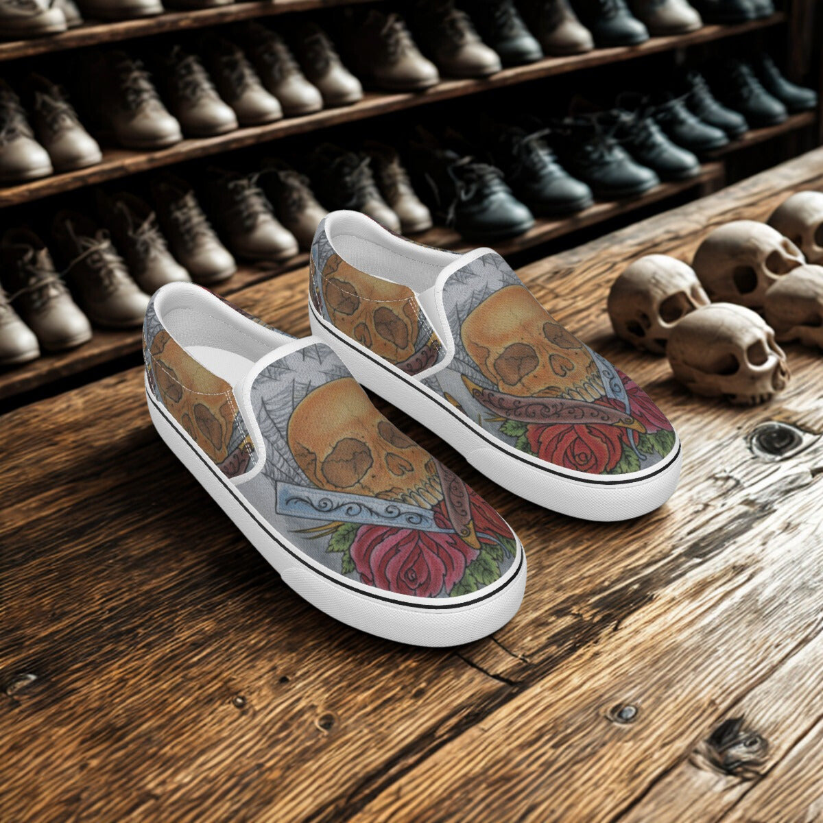 Skull and Roses Slip on