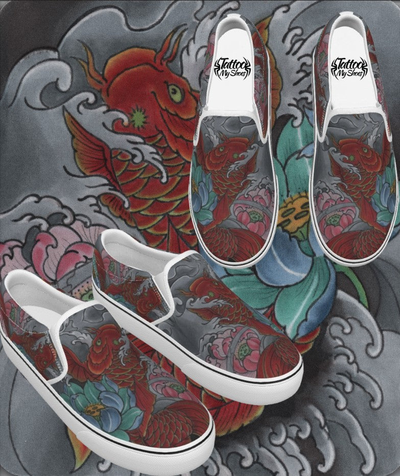 Red Koi Slip ons