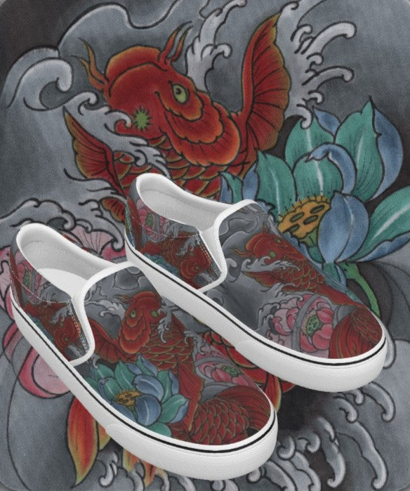 Red Koi Slip ons