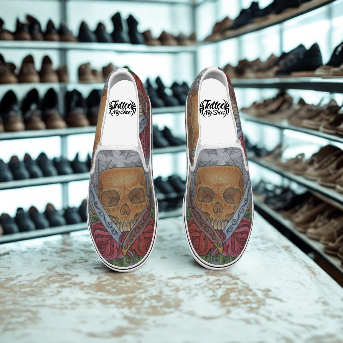 Skull and Roses Slip on