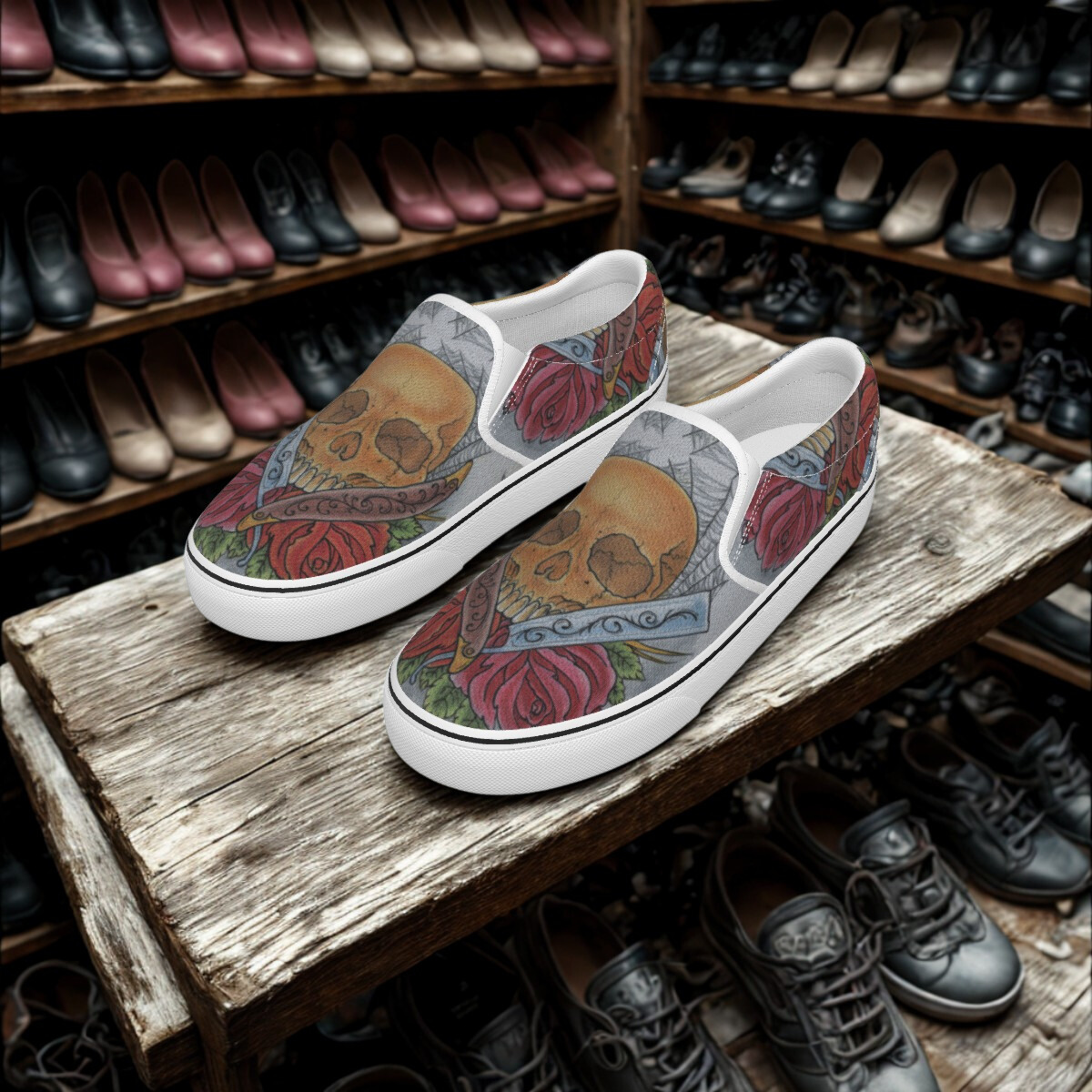 Skull and Roses Slip on