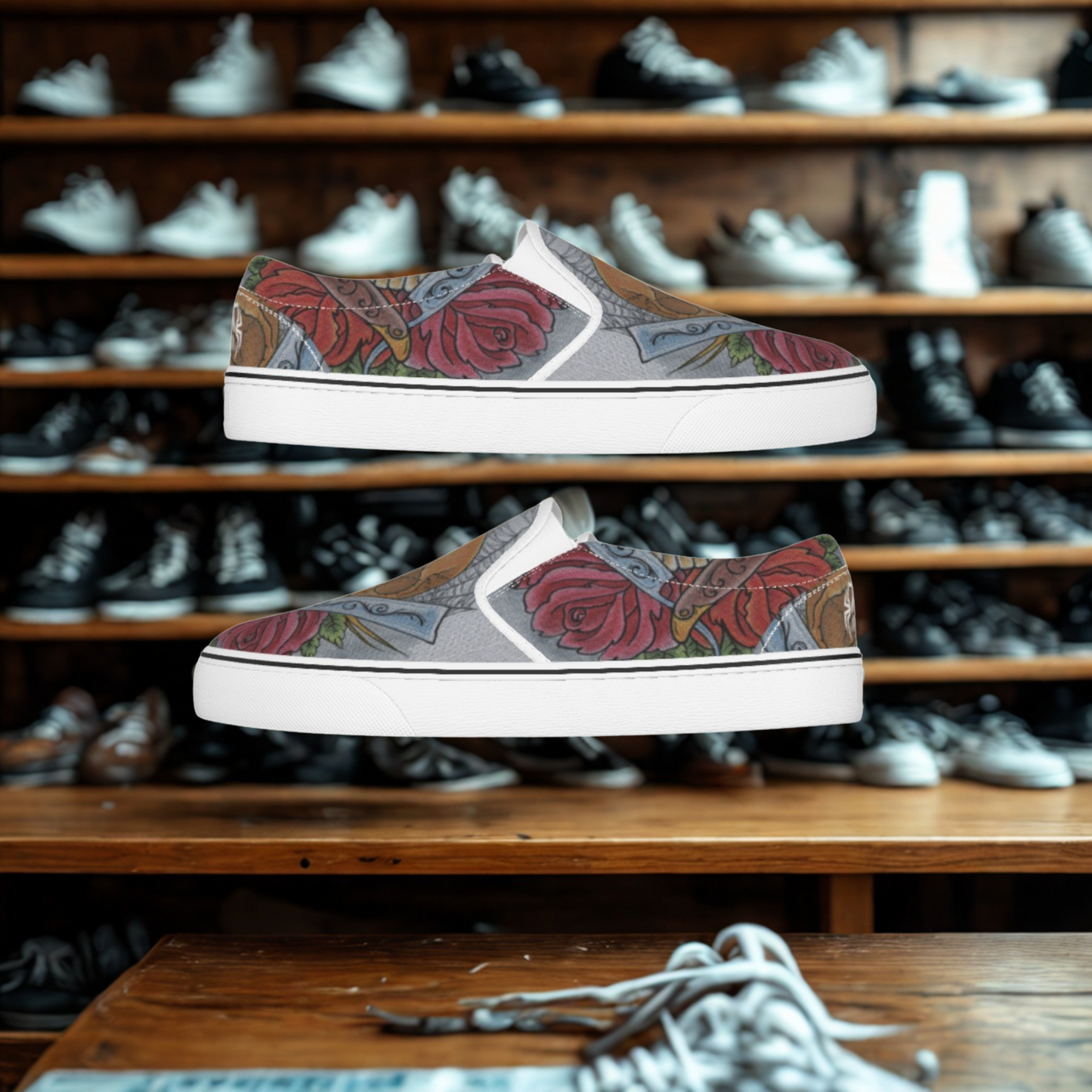 Skull and Roses Slip on