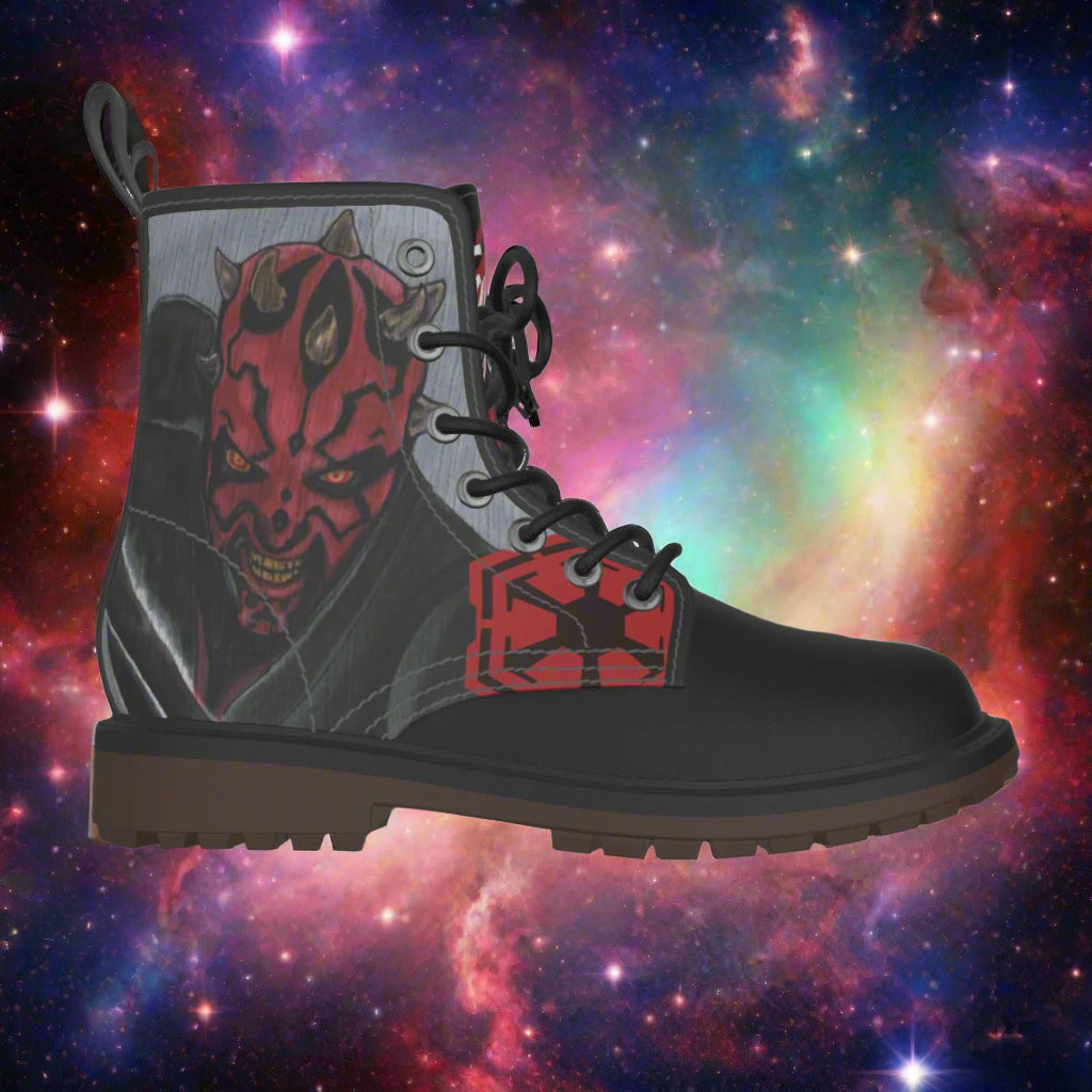 Black boot with red and gray design featuring a Sith on a Space background
