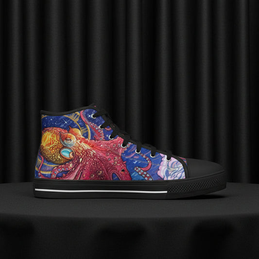 Colorful high-top sneaker with an octopus design on a white background