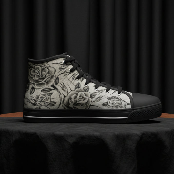 High-top sneaker with floral pattern on a white background