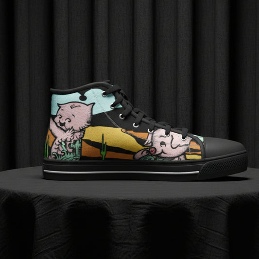 High-top sneaker with cartoon character design on a white background