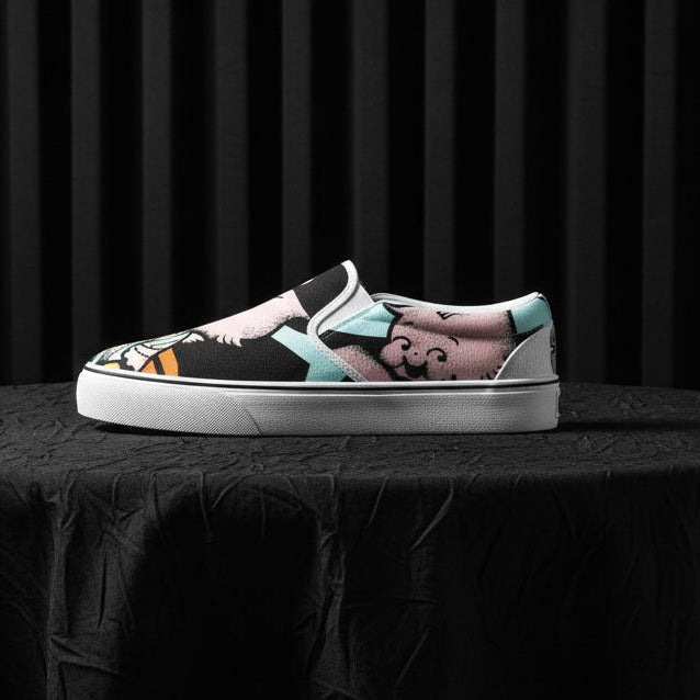 Sneaker with cartoon character design on a white background