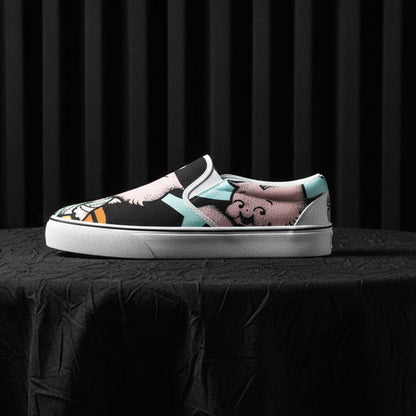Sneaker with cartoon character design on a white background