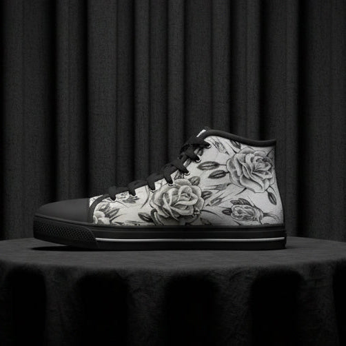 High-top sneaker with floral design on a white background
