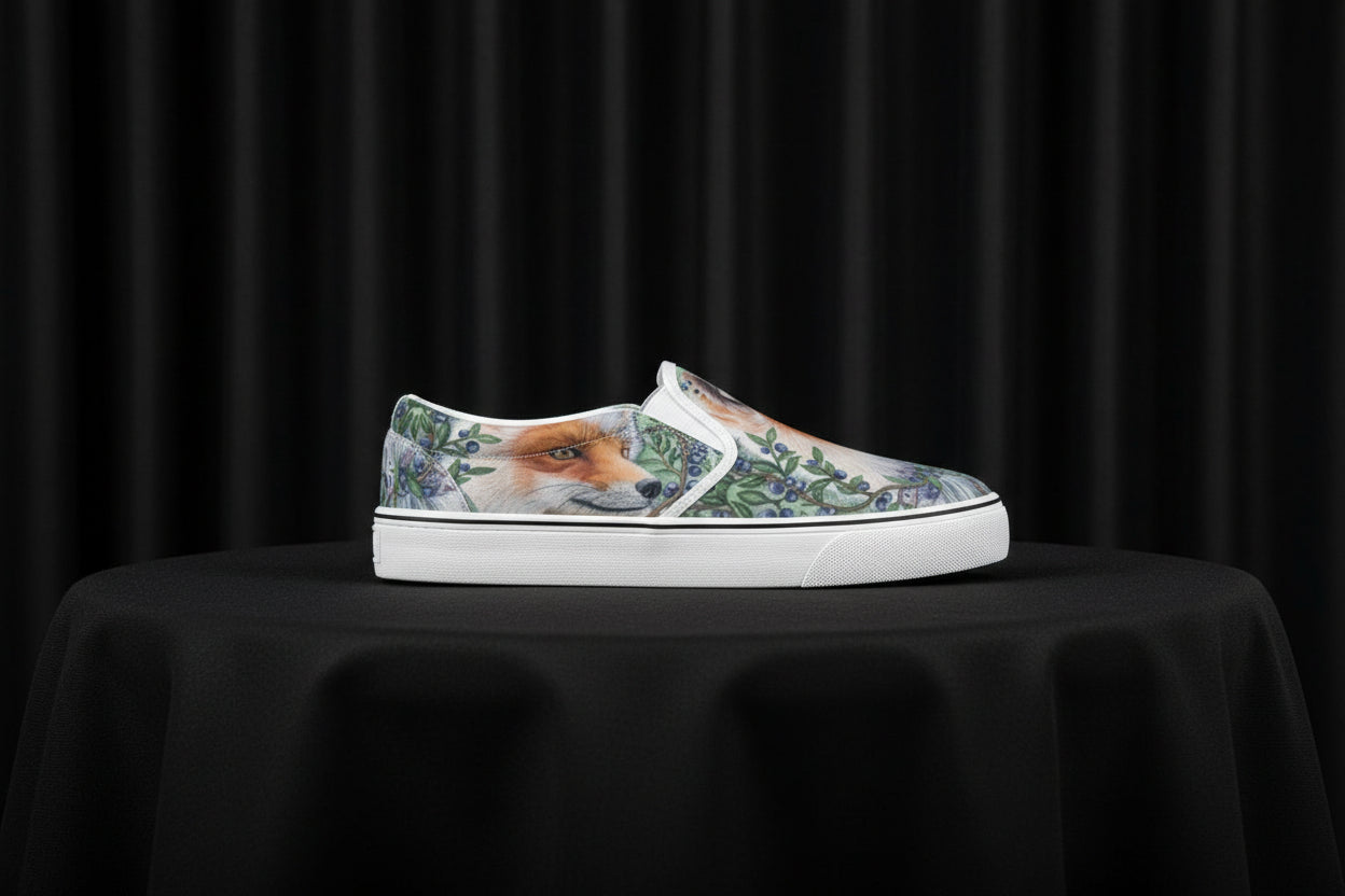 Sneaker with a fox design on a white background