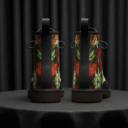 Pair of boots with floral design on a white background