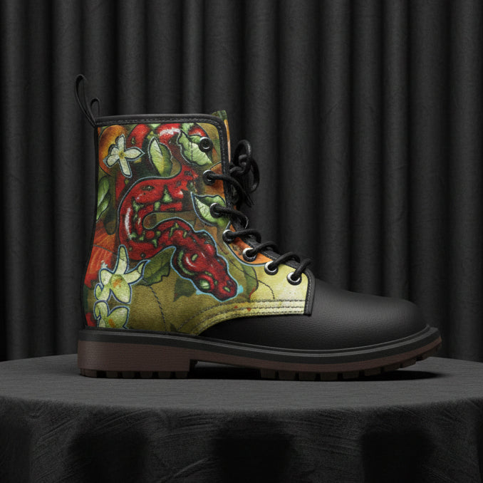 Colorful boot with floral pattern on a white background