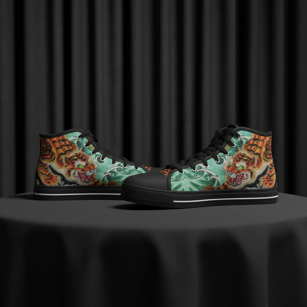 custom printed hightops by Fip Buchanan, amazing Tiger design