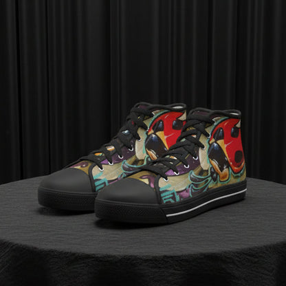 Colorful high-top sneakers with abstract design on a white background