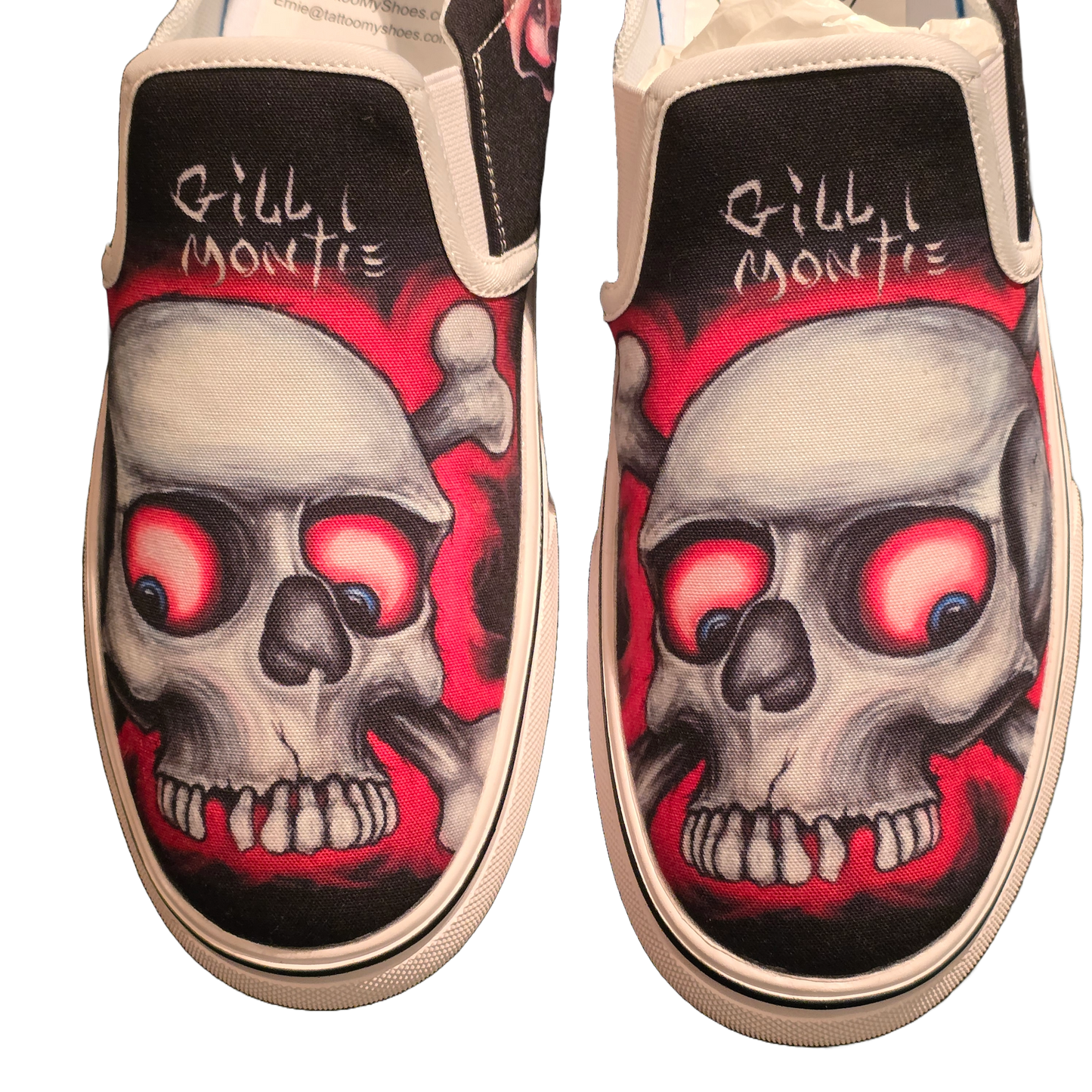 Gill Montie - Red Skulls Slip Ons Shoes