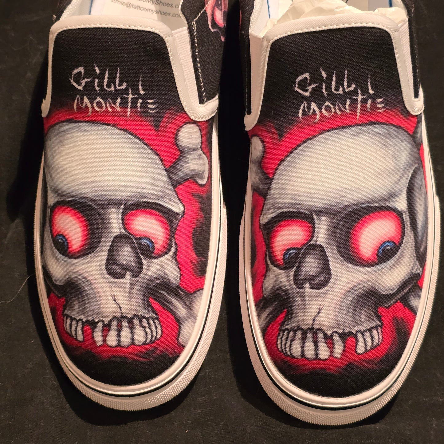 Gill Montie - Red Skulls Slip Ons Shoes