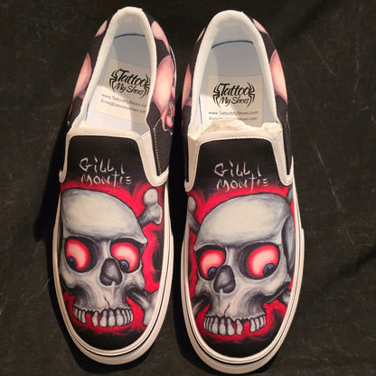 Gill Montie - Red Skulls Slip Ons Shoes