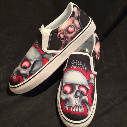 Gill Montie - Red Skulls Slip Ons Shoes