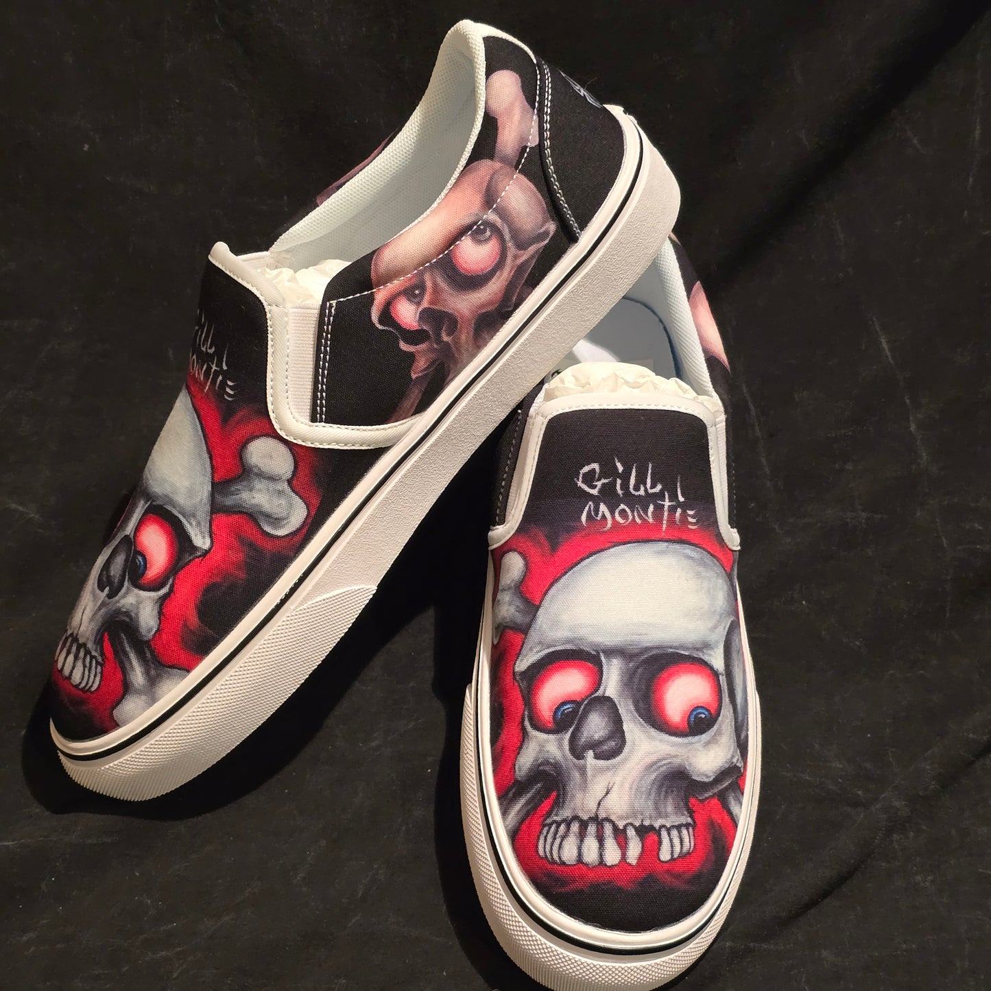 Gill Montie - Red Skulls Slip Ons Shoes