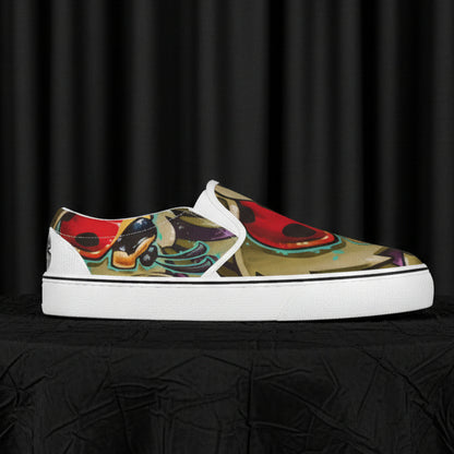 Colorful slip-on sneaker with abstract design on a white background