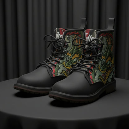 Black boots with white pattern on a white background